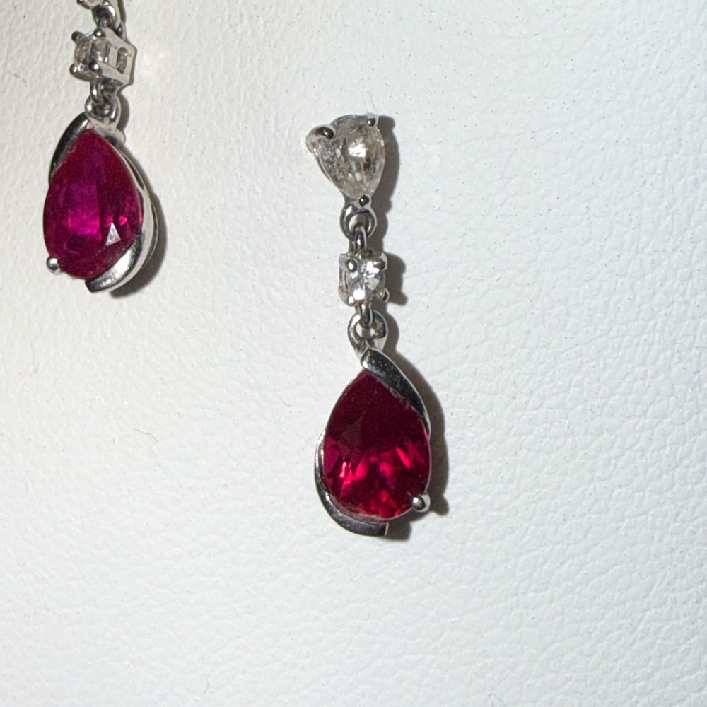 Authentic Genuine Ruby & Diamond Drop Earrings w/ Certificate 14K Gold - Picture 13 of 16